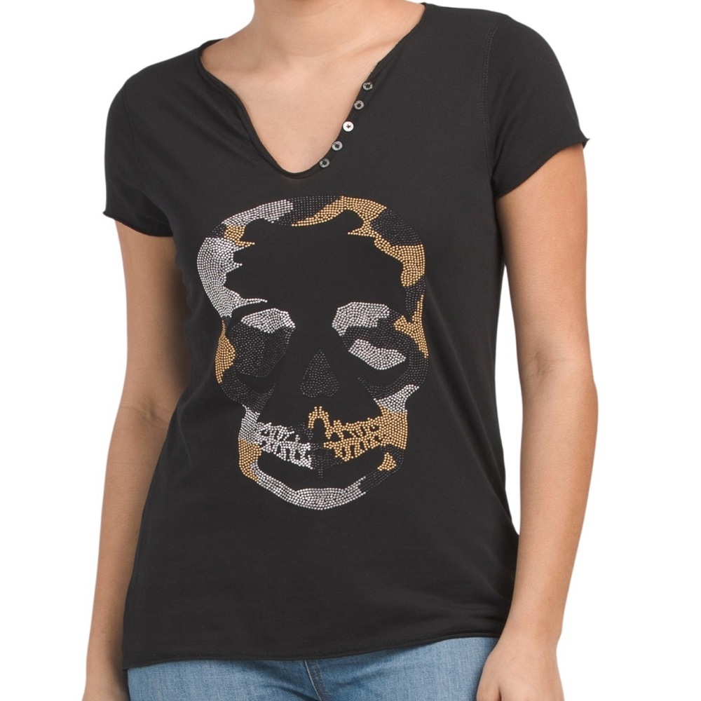 ZADIG & VOLTAIRE Short Sleeve Tunisien Camo Strass Tee (Size S, NWT)